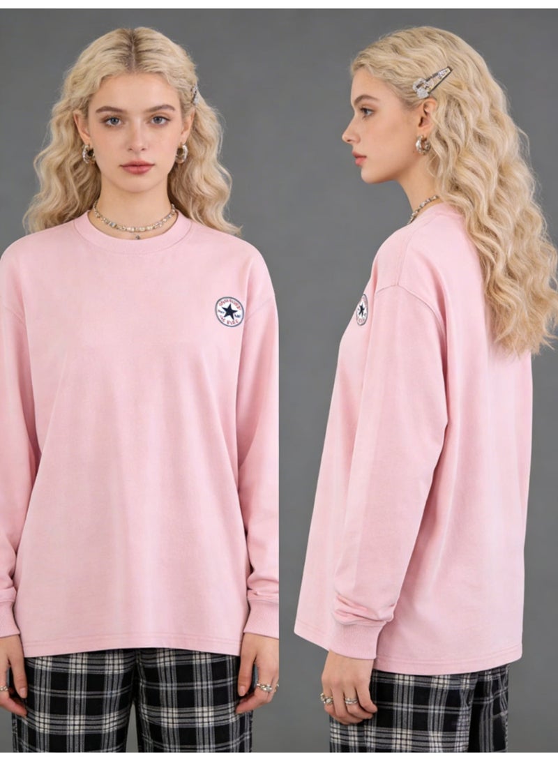 CONVERSE loose casual long-sleeved round neck T-shirt-suitable for both men and women, cotton sports shirt with logo, casual and fashionable street clothes in China. - Image 1